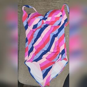 Romenza Targo's Pink and Blue Striped One Piece Swimsuit